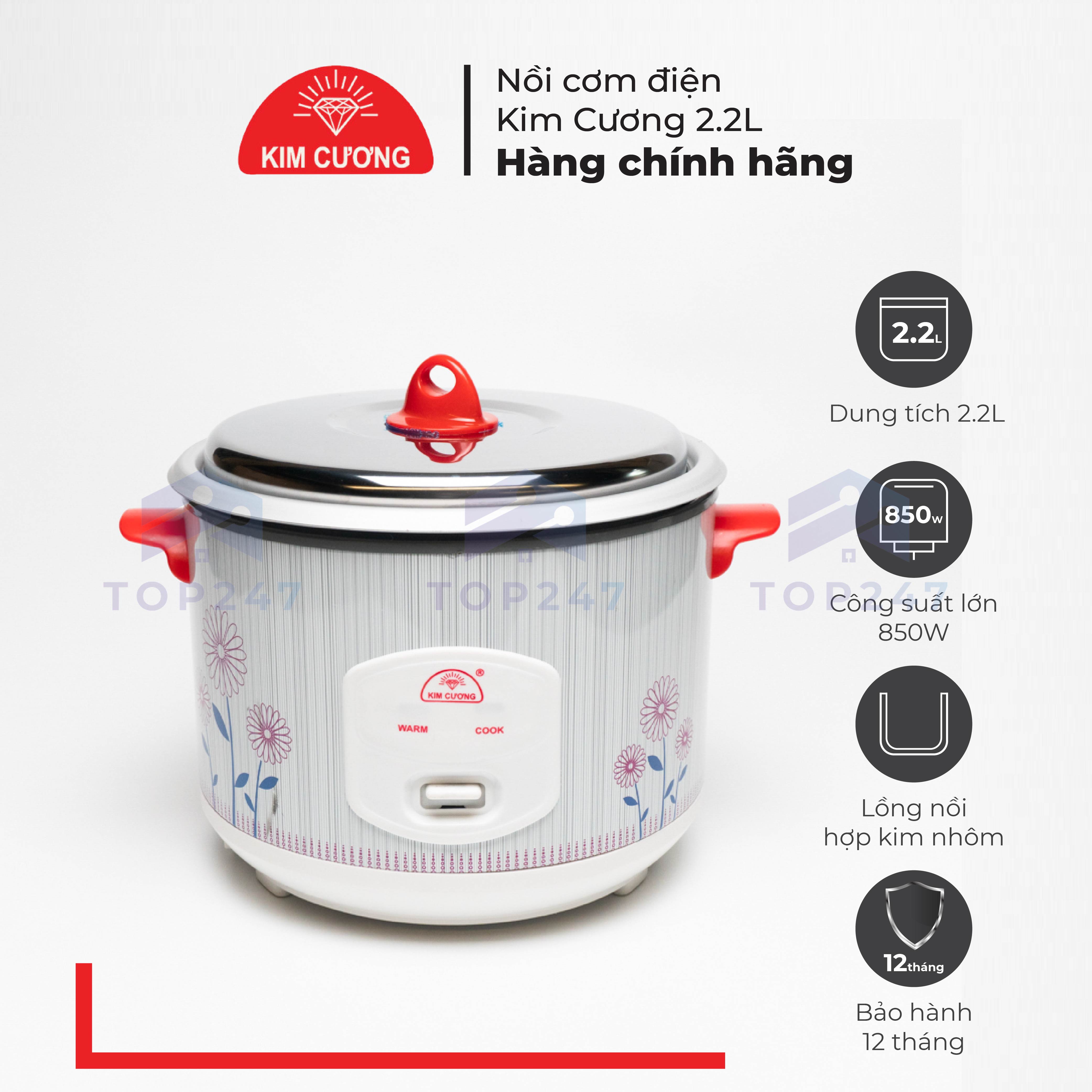 Nồi Cơm Điện Kim Cương - Nắp Rời 2.2 Lít [Chính Hãng]