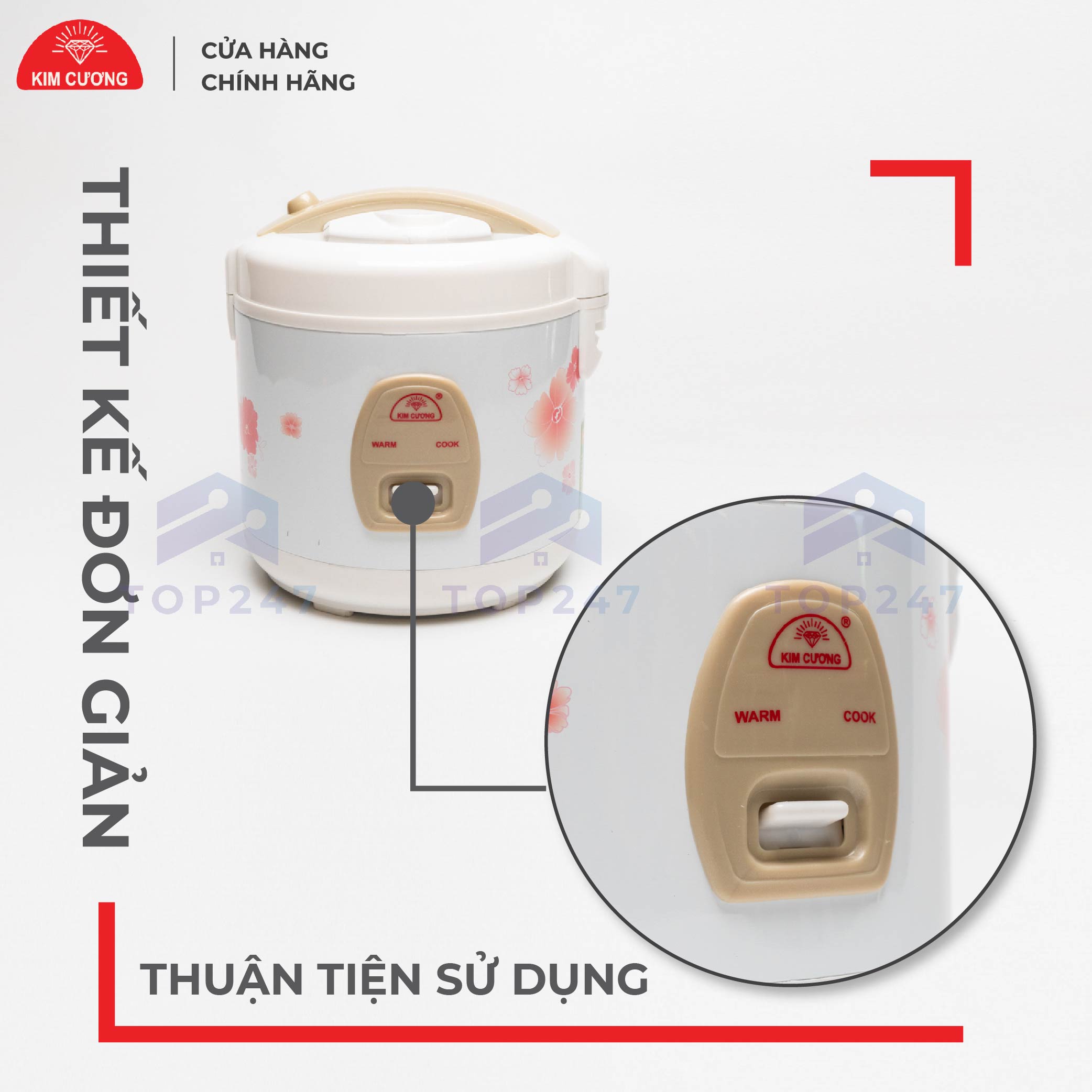 Nồi Cơm Điện Kim Cương - Nắp Gài Chống Dính 1.0 Lít [Chính Hãng]