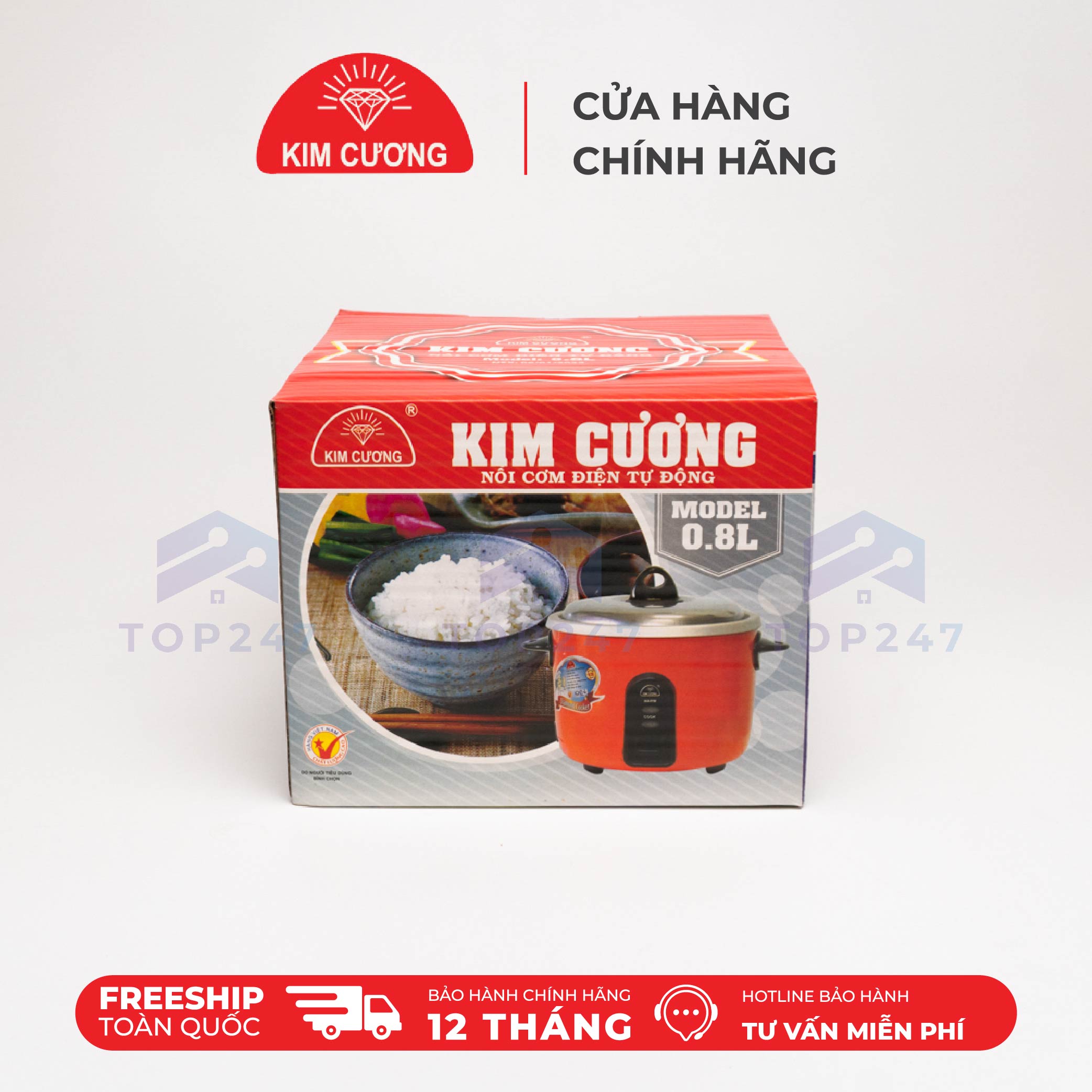 Nồi Cơm Điện Kim Cương - Nắp Rời Chống Dính 0.8 Lít [Chính Hãng]