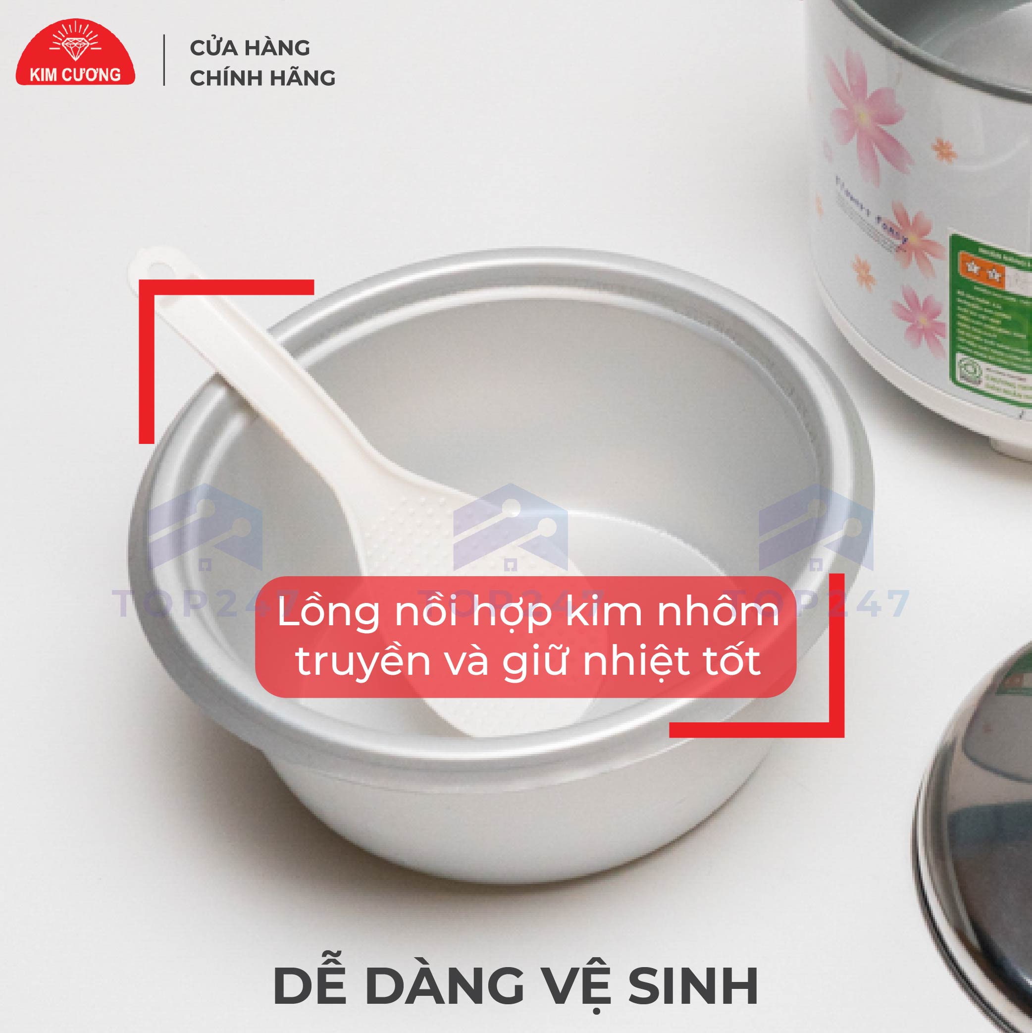 Nồi Cơm Điện Kim Cương 1.5 Lít Nắp Rời Chống Dính