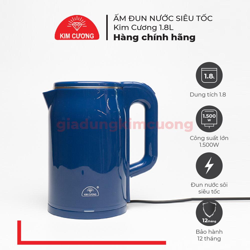 Ấm Đun Siêu Tốc 2 Lớp 1.8 Lít Kim Cương [Bảo Hành Chính Hãng 12 Tháng]
