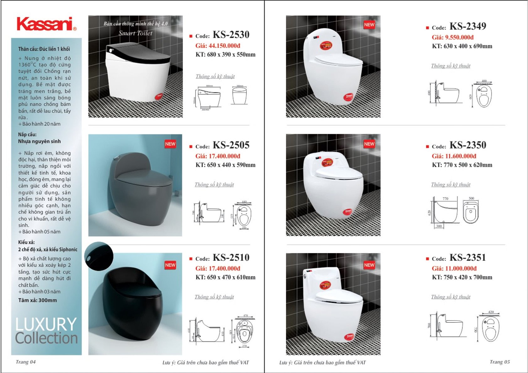Bảng giá bồn cầu Kassani mới nhất