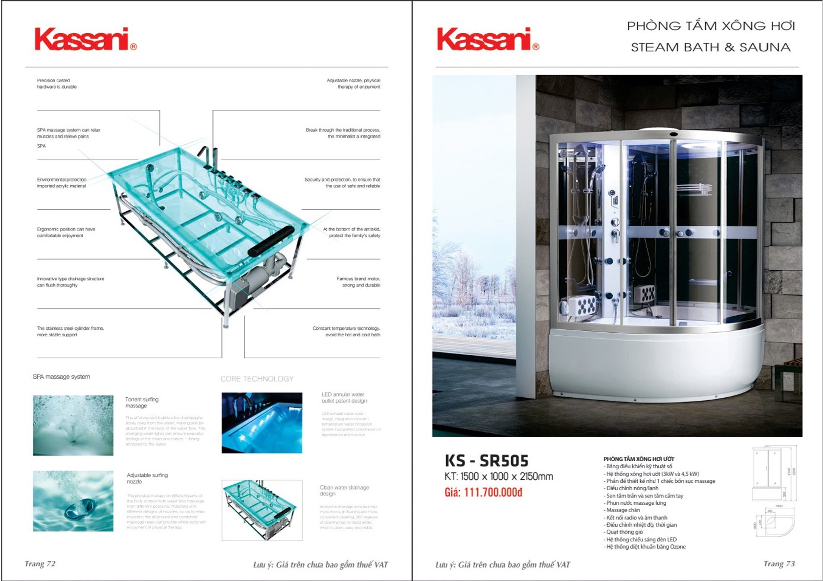 Bảng giá phòng tắm xông hơi Kassani mới nhất 2023