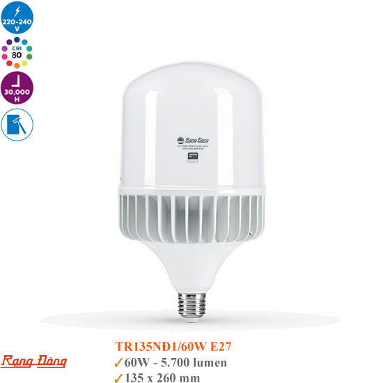 Đèn Led Bulb Trụ 60W Rạng Đông