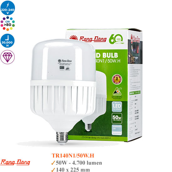 Đèn Led Bulb Trụ Nhôm Nhựa 50W Rạng Đông