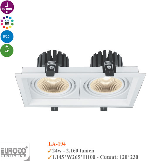 Đèn Spotlight Âm Trần Đôi 2*12W Euroto LA-194