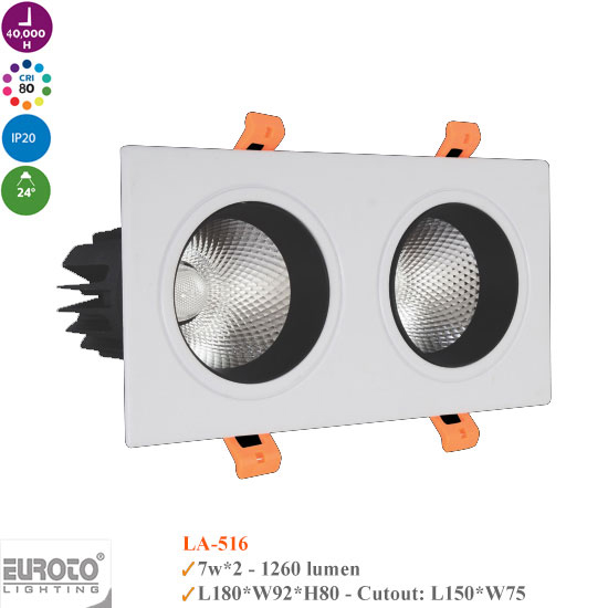 Đèn Spotlight Âm Trần Đôi Euroto 2x7W-2x12W-2X20W-LA516/LA518/LA520