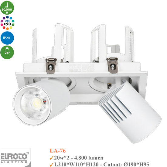 Đèn Spotlight Âm Trần Đôi Euroto 20Wx2