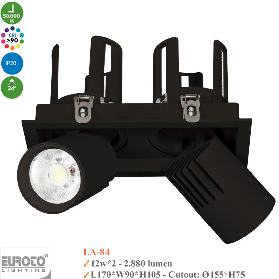 Đèn Spotlight Âm Trần Đôi Euroto 12Wx2