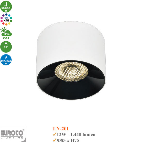 Đèn Ống Bơ Spotlight Chống Chói Euroto 12W LN-201/LN206