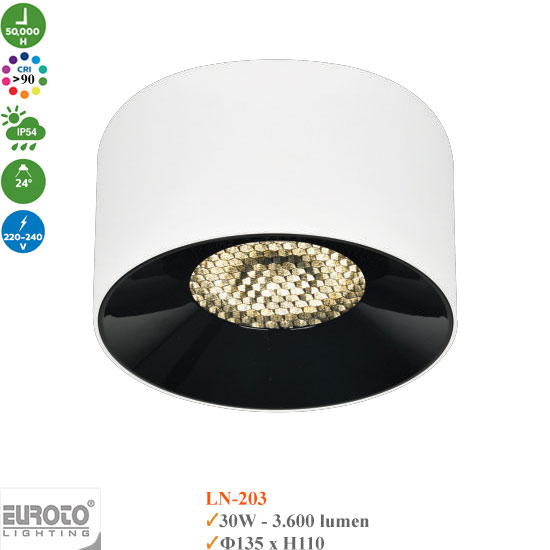 Đèn Ống Bơ Spotlight Chống Chói Euroto 30W LN-203/LN208