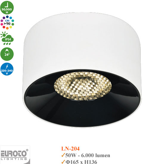 Đèn Ống Bơ Spotlight Chống Chói Euroto 50W LN-204/LN209