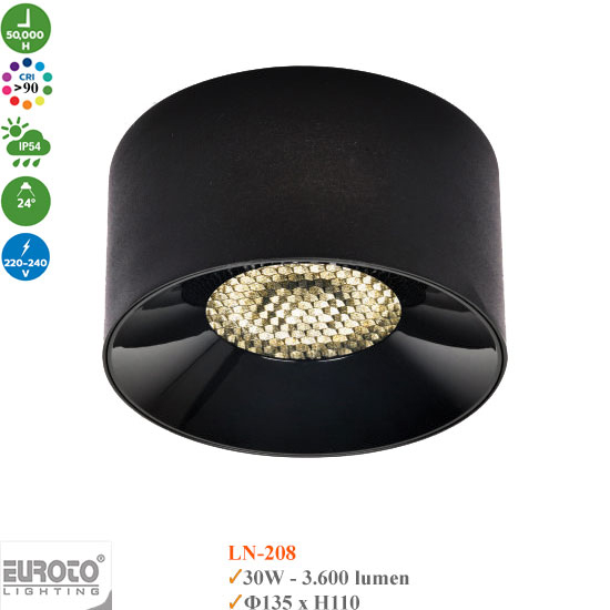 Đèn Ống Bơ Spotlight Chống Chói Euroto 30W LN-203/LN208