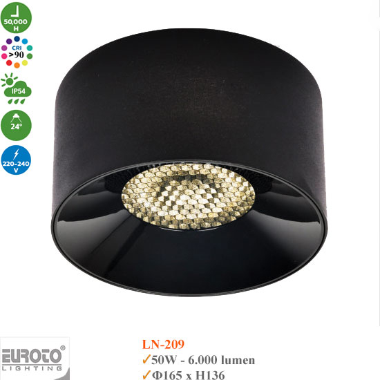 Đèn Ống Bơ Spotlight Chống Chói Euroto 50W LN-204/LN209