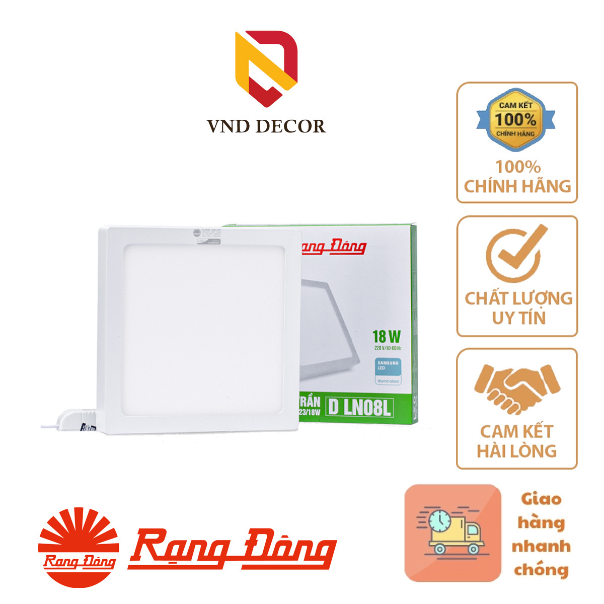 Đèn LED Ốp Trần Vuông LN08 RẠNG ĐÔNG 12W-18W-24W