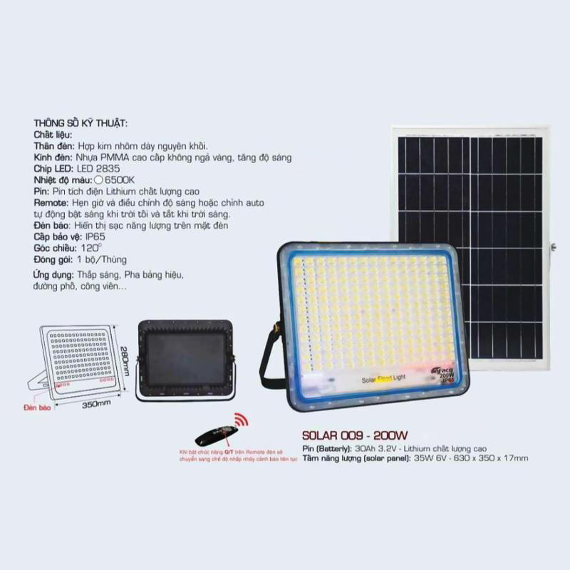 Đèn Pha Năng Lượng ANFACO SOLAR 009 200W