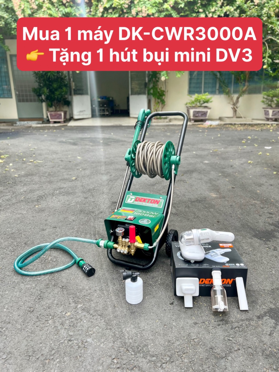 Mua Máy Rửa Xe Chỉnh Áp 3000W DK-CWR3000A - Tặng Máy Hút Bụi Có Tia UV Khử Khuẩn DV3