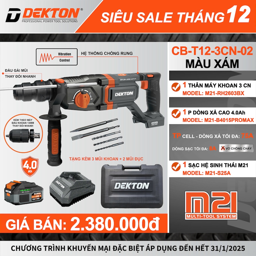 Máy Khoan Đục 3 Chức Năng Dekton M21-RH2603BX – Lựa Chọn Hoàn Hảo Cho Công Việc Chuyên Nghiệp