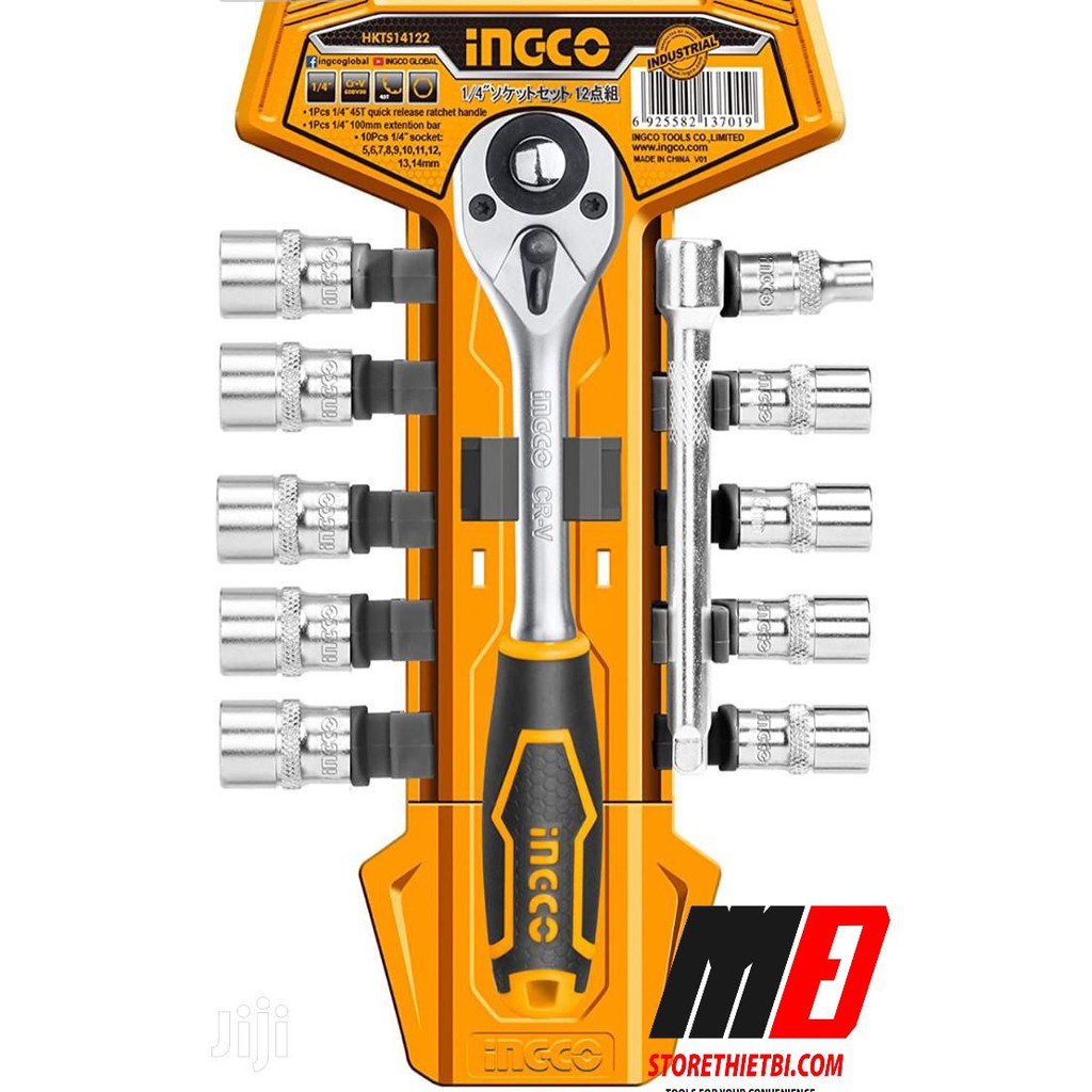 Bộ 12 đầu tuýp tay vặn 1/4" INGCO HKTS14122