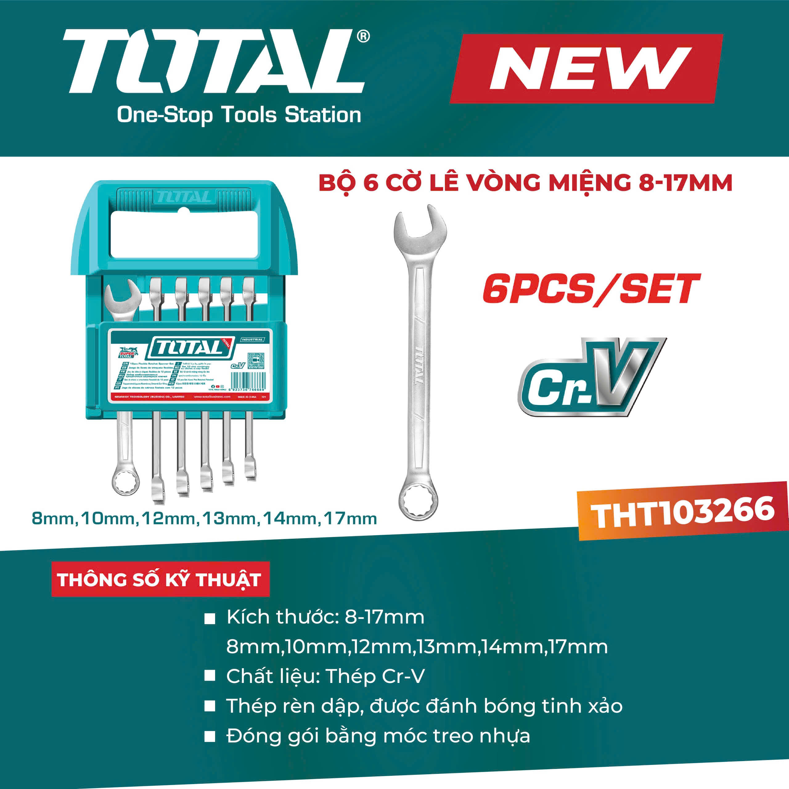Bộ 6 Cờ Lê Vòng Miệng 8-17mm Total THT103266 – Thép Cr-V Cao Cấp (Chính Hãng)
