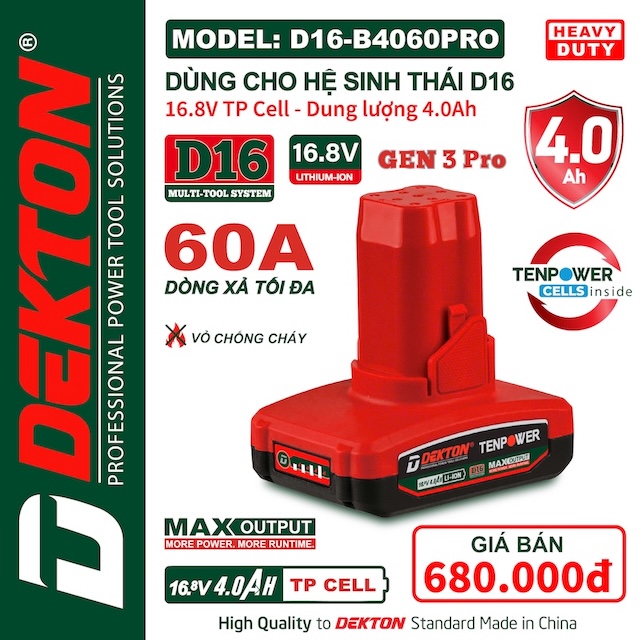 Pin và Sạc 16.8V Dùng Cho Hệ D16 Dekton