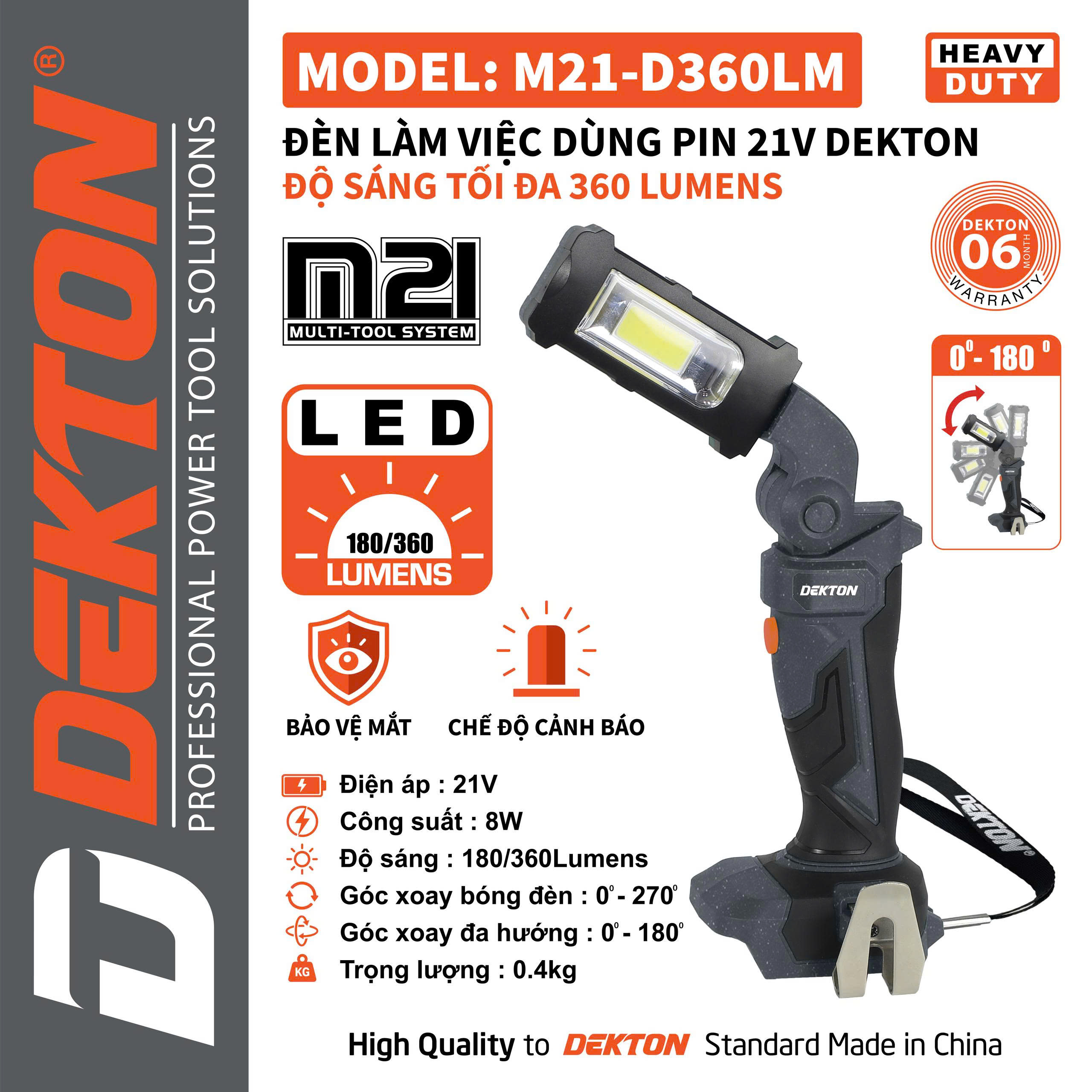 Đèn Làm Việc Dùng Pin 21V Dekton M21-D360XLM – Độ Sáng 360 Lumens, Gập Xoay 270 Độ (Chính Hãng)