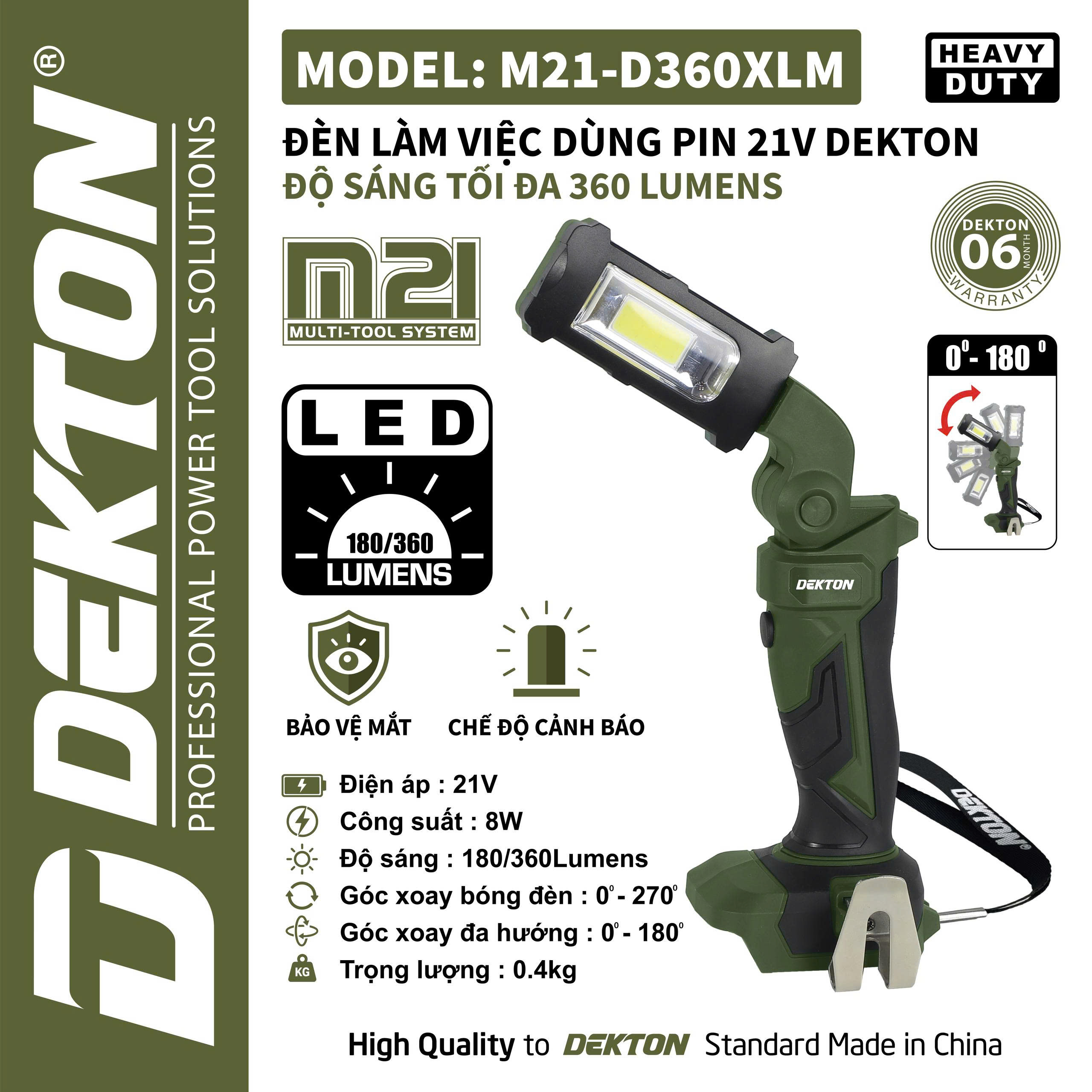 Đèn Làm Việc Dùng Pin 21V Dekton M21-D360XLM – Độ Sáng 360 Lumens, Gập Xoay 270 Độ (Chính Hãng)