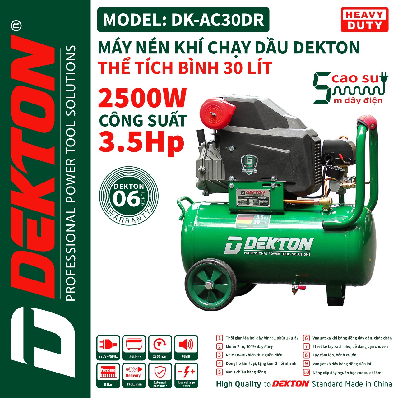 Máy Nén Khí Chạy Dầu 30L Dekton DK-AC30DR: Giải pháp nén khí mạnh mẽ, tiết kiệm