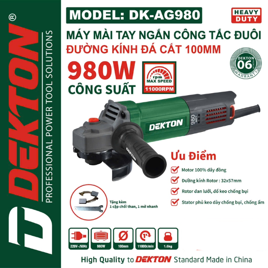 Máy mài đá cầm tay hiệu DEKTON; Model: DK-AG980, công suất: 980W