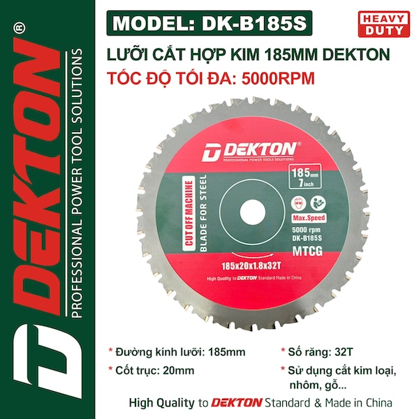 Lưỡi Cắt Dekton 185mm Chính Hãng – Phân Loại Cắt Hợp Kim (DK-B185S) & Cắt Gỗ (DK-B185W)