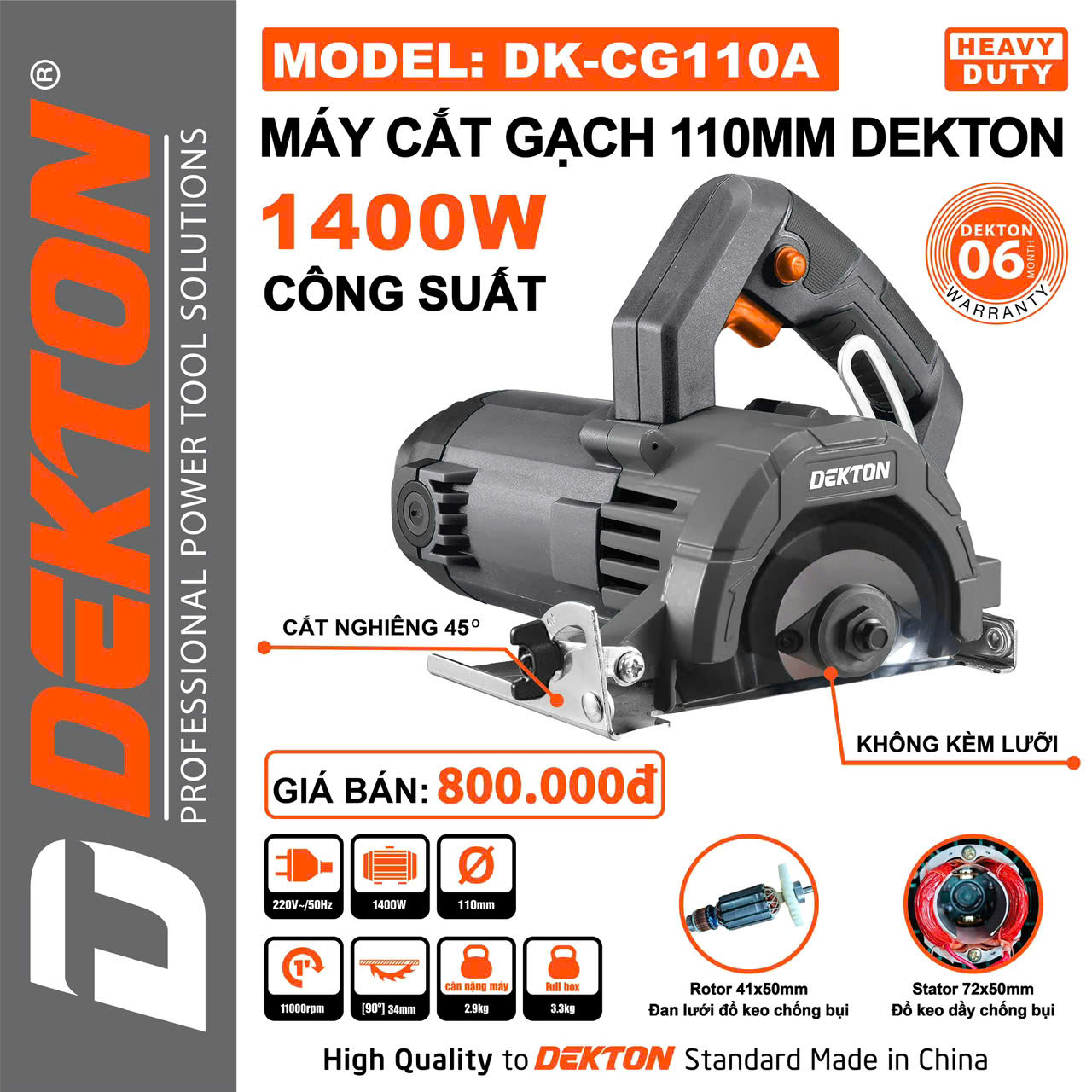 Máy Cắt Gạch Dekton DK-CG125 1600W, Lưỡi 110-125mm | Chuyên Nghiệp, Chính Hãng