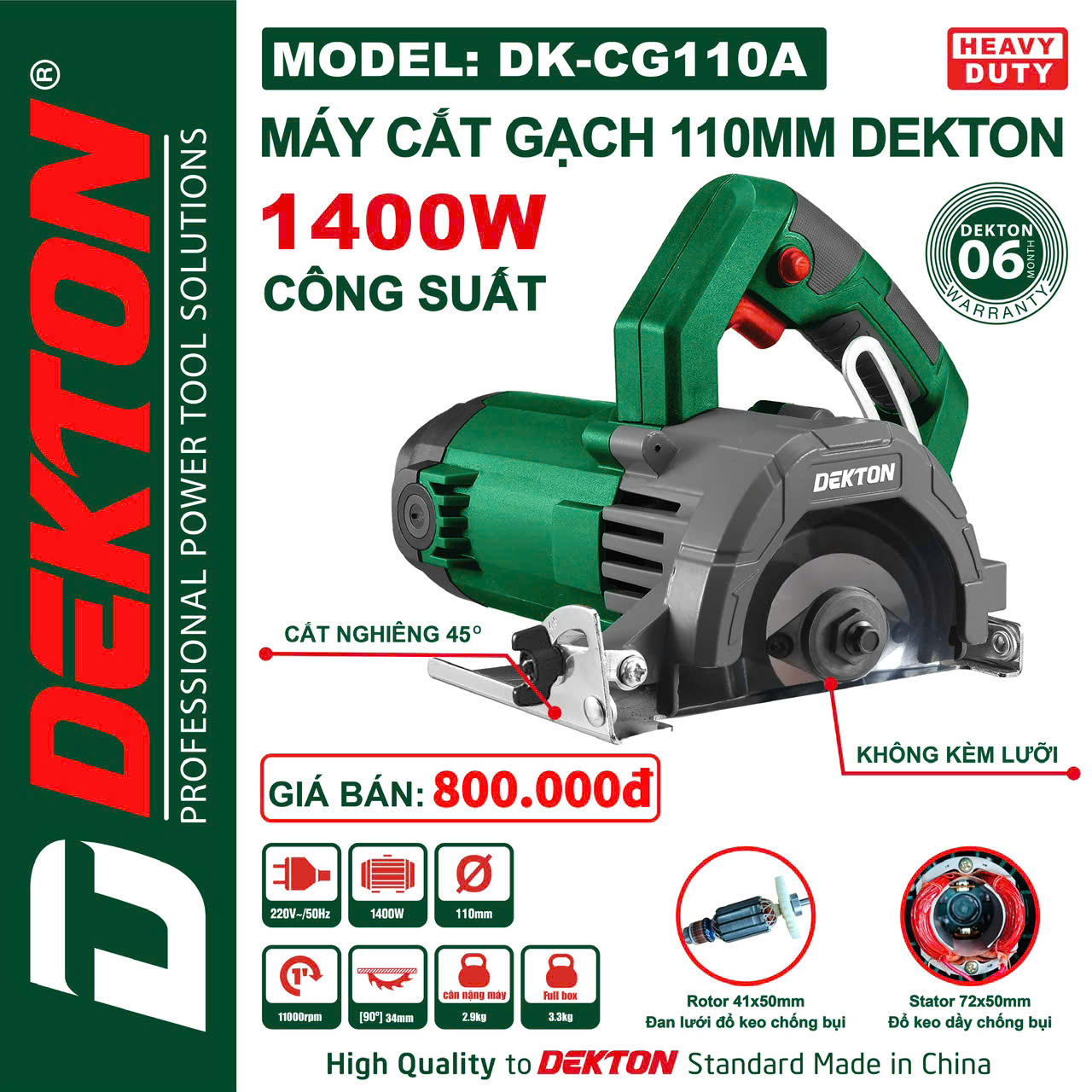Máy Cắt Gạch Dekton DK-CG110A 1400W, Lưỡi 110mm | Chính Hãng, Bảo Hành 6 Tháng