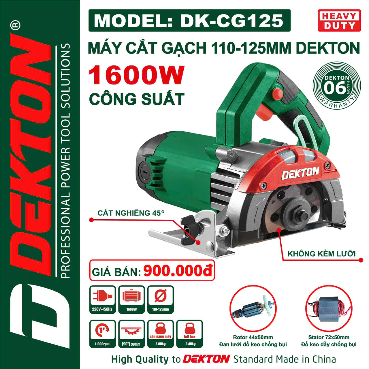 Máy Cắt Gạch Dekton DK-CG125 1600W, Lưỡi 110-125mm | Chuyên Nghiệp, Chính Hãng