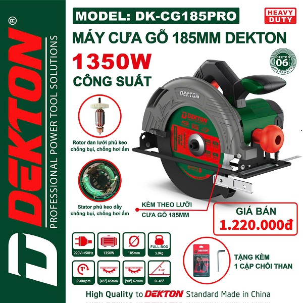 Máy Cưa Gỗ Cầm Tay Dekton DK-CG185PRO 1350W - Lưỡi 185mm, Chống Bụi và Ẩm