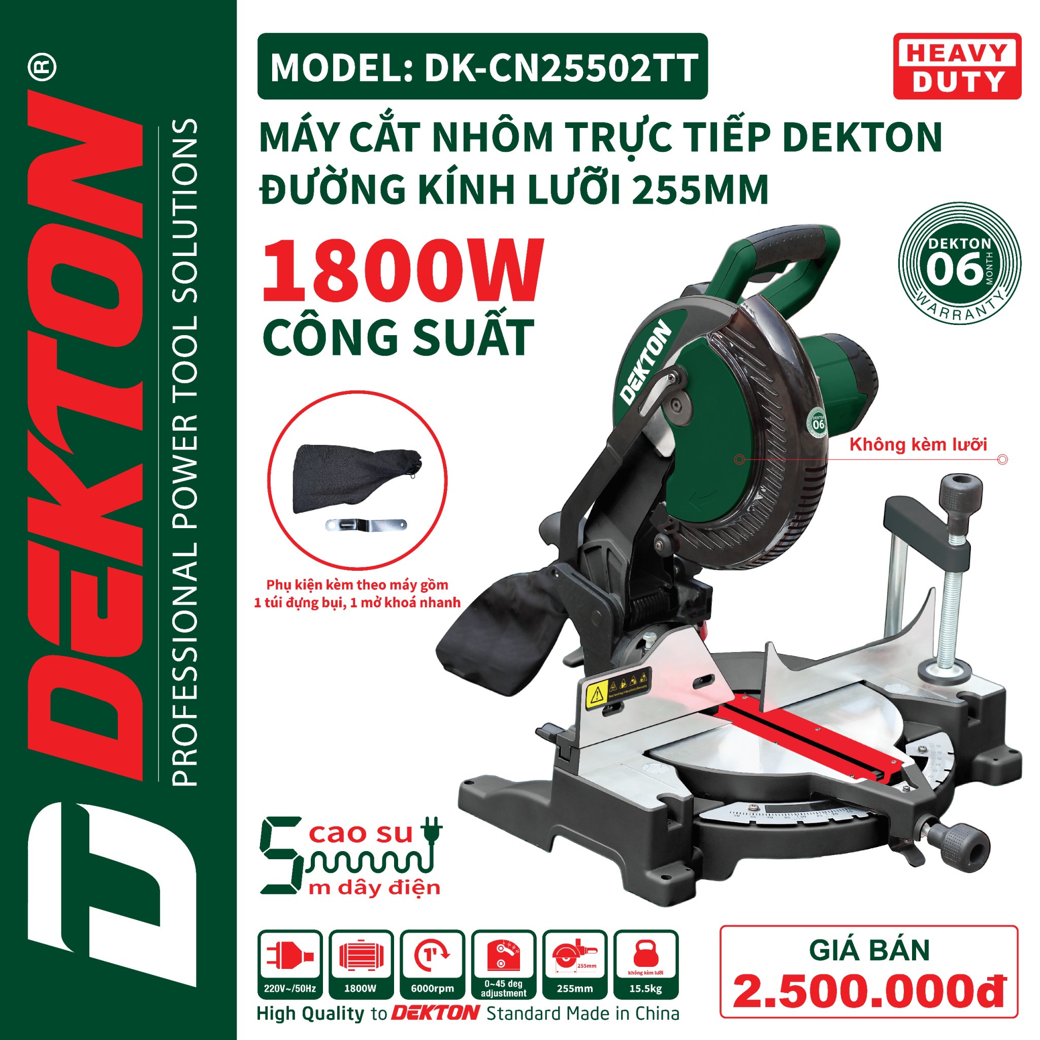 Máy cắt nhôm trực tiếp Dekton DK-CN25502TT ( Chưa có lưỡi cắt)