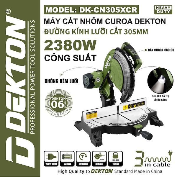 Máy Cắt Nhôm Dekton DK-CN305XCR Chuyên Nghiệp 2380W Dây Curoa Tốc Độ 6000Rpm Có Đèn LED Hỗ Trợ
