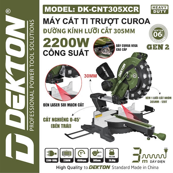 Máy Cắt Ti Dekton DK-CNT305XCR (305mm - 2200W) – Hệ Trượt Curoa Thế Hệ 2 (Gen 2)