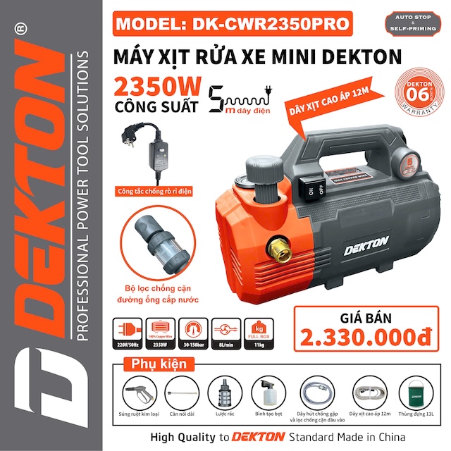 Máy Xịt Rửa Xe Áp Lực Cao DEKTON DK-CWR2350 (Có Chỉnh Áp)