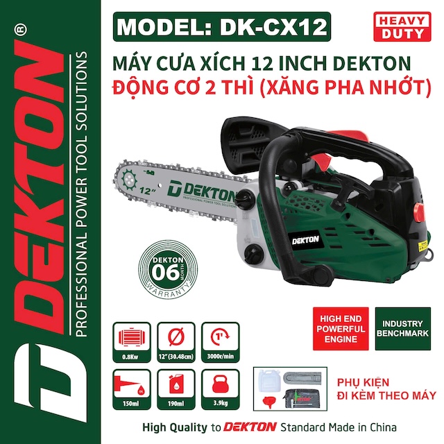 Cưa xích cầm tay hoạt động bằng xăng hiệu DEKTON; Model: DK-CX12
