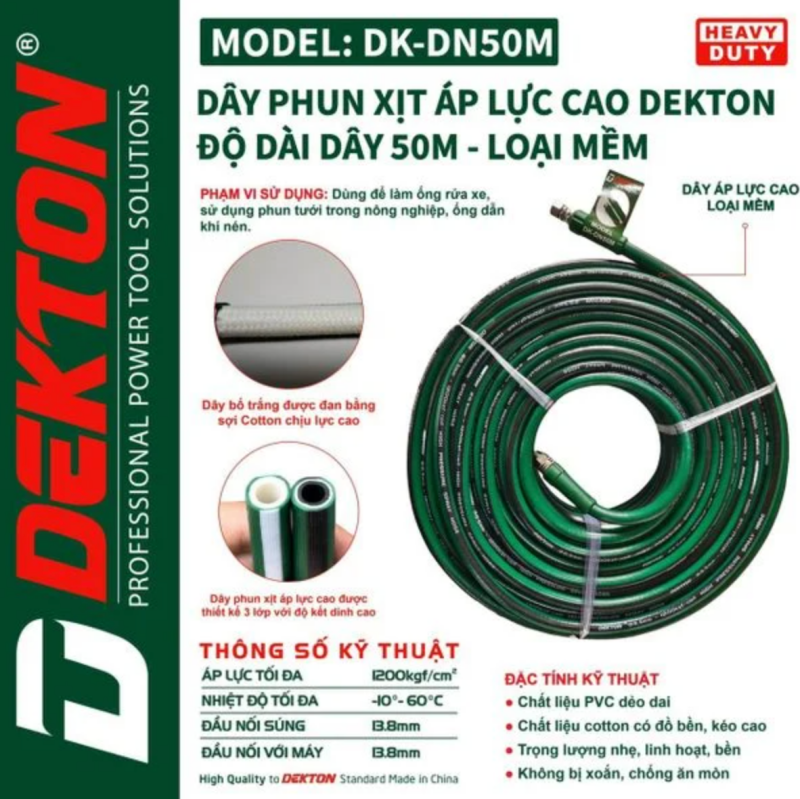 Dây Xịt Rửa Dùng Cho Máy Xịt Rửa Xe Dekton 5m - 10m - 15m - 50m các loại