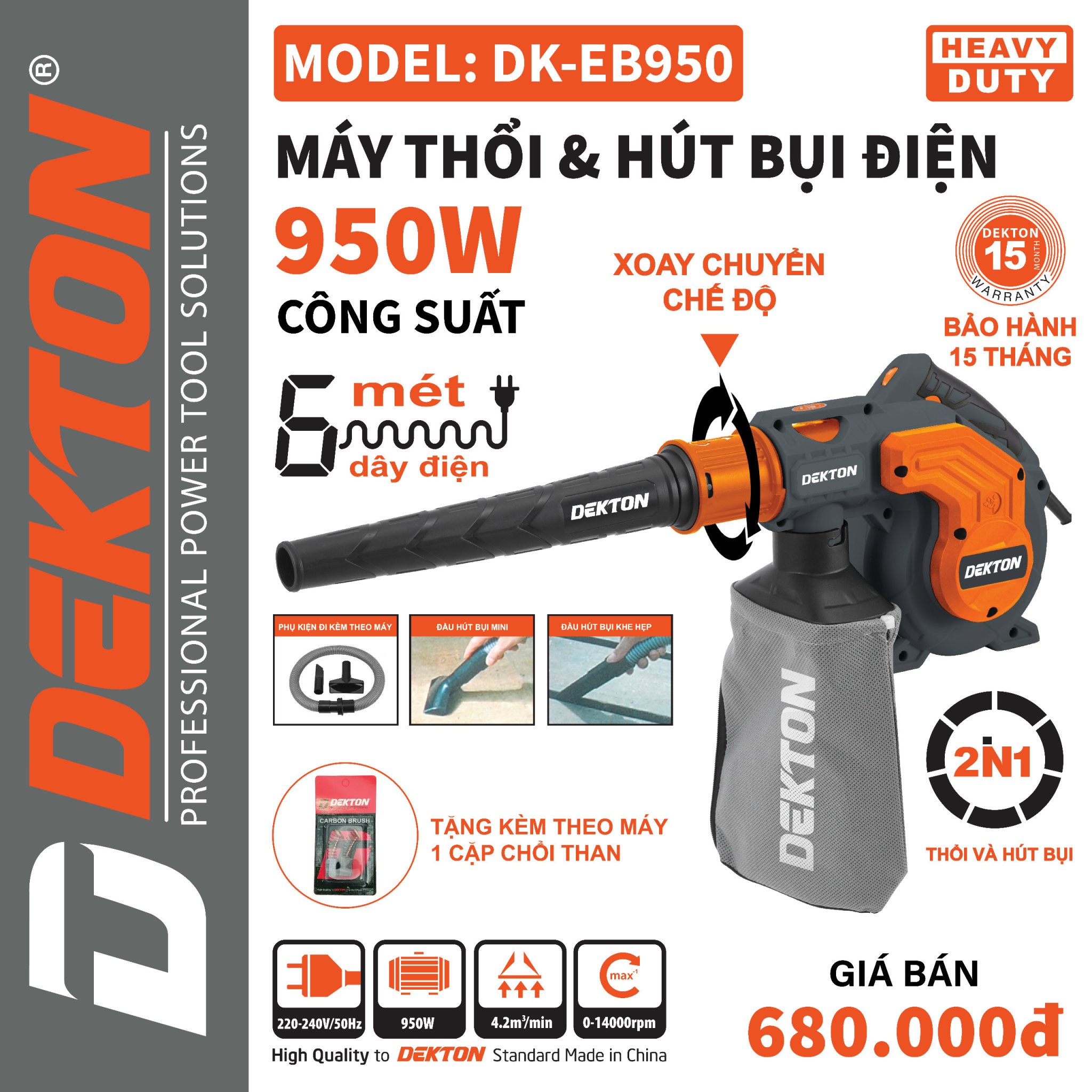 Máy Thổi Bụi 950W Dùng Điện Dekton DK-EB950