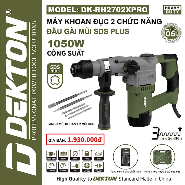Máy Khoan Đục 2 Chức Năng 1050W Dekton DK-RH2702XPRO