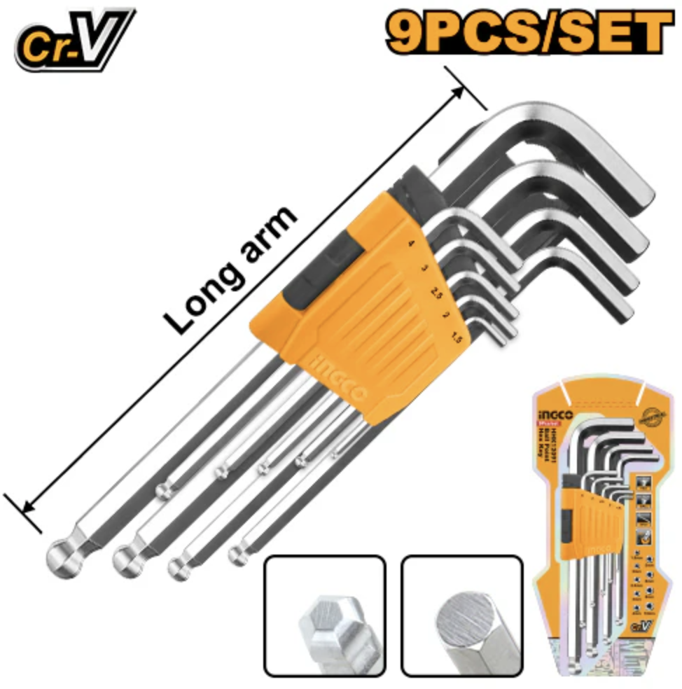 Bộ lục giác bi 9 chi tiết INGCO HHK12091