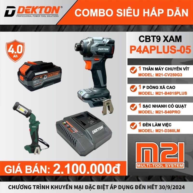 Máy Siết 250N Vít Dùng Pin 21V Dekton M21-CV250G3 Nâng Cấp Thế Hệ Mới Gen 3