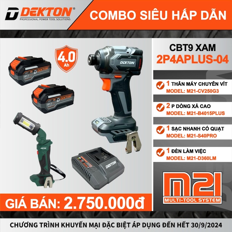 Máy Siết 250N Vít Dùng Pin 21V Dekton M21-CV250G3 Nâng Cấp Thế Hệ Mới Gen 3