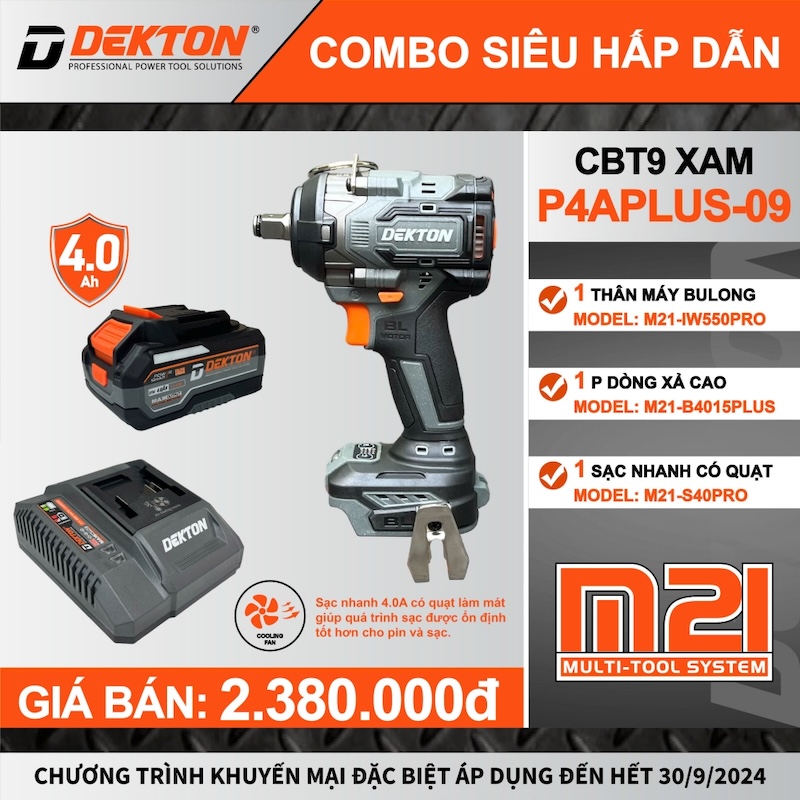 MÁY SIẾT BULONG 590N DÙNG PIN 21V DEKTON M21-IW590PLUS