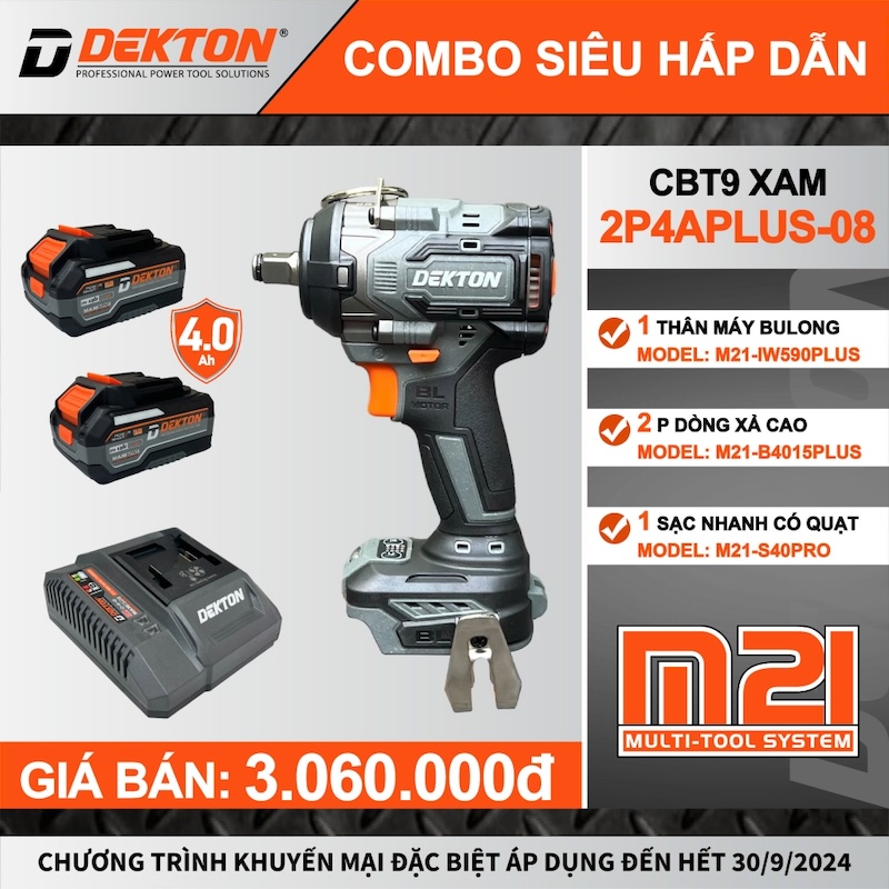 MÁY SIẾT BULONG 590N DÙNG PIN 21V DEKTON M21-IW590PLUS