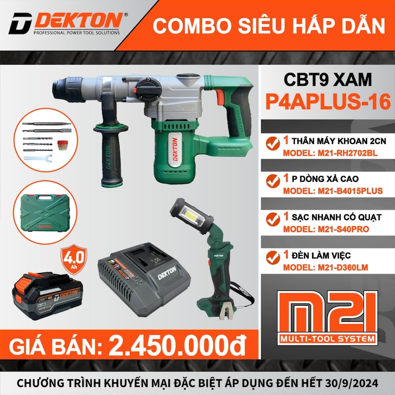 Thân máy khoan đục dùng pin 2 chức năng DEKTON M21-RH2702BL