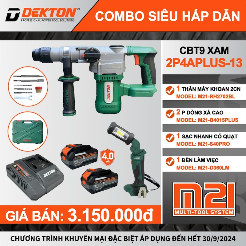 Thân máy khoan đục dùng pin 2 chức năng DEKTON M21-RH2702BL