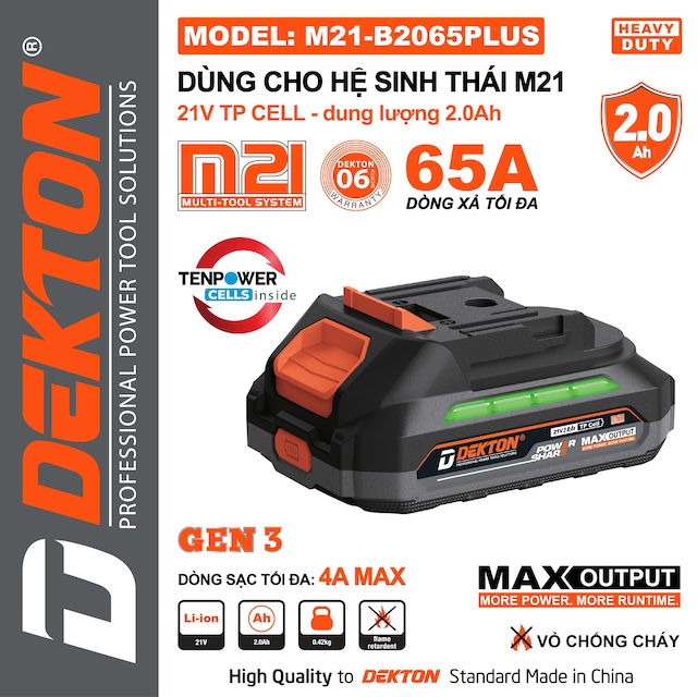 Pin DEKTON M21 Plus 21V – Dùng Cho Máy Khoan, Cắt, Siết Chân Phổ Thông hệ M21